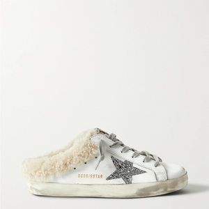 Superstar Sabot Shearling Sneaker in White, Silver, & Beige - Size 39, like new!
